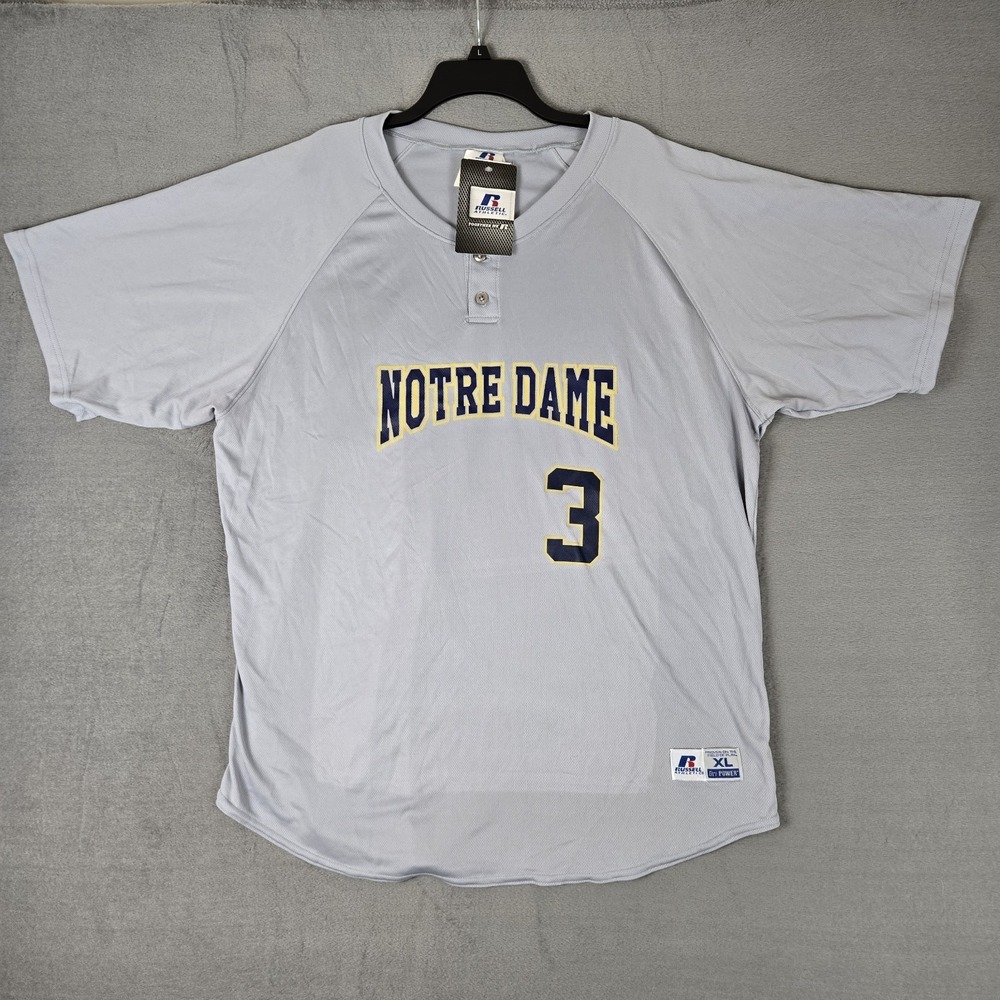 Russell Athletic‎ Notre Dame Baseball Jersey Mens XL Gray #3 NWT